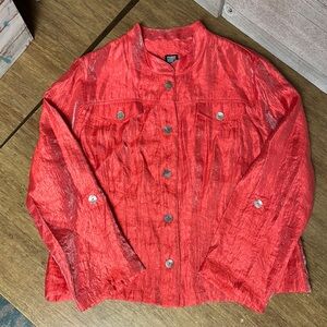 Gumps San Francisco like new shiny bright vibrant coral buttons blouse